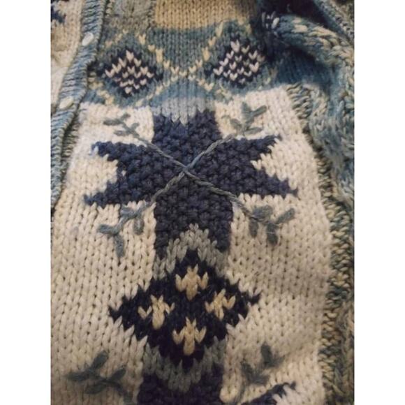 Vintage Classic Elements Blue Patchwork Pattern Grandma Knit Cardigan Sz Medium - Picture 6 of 8